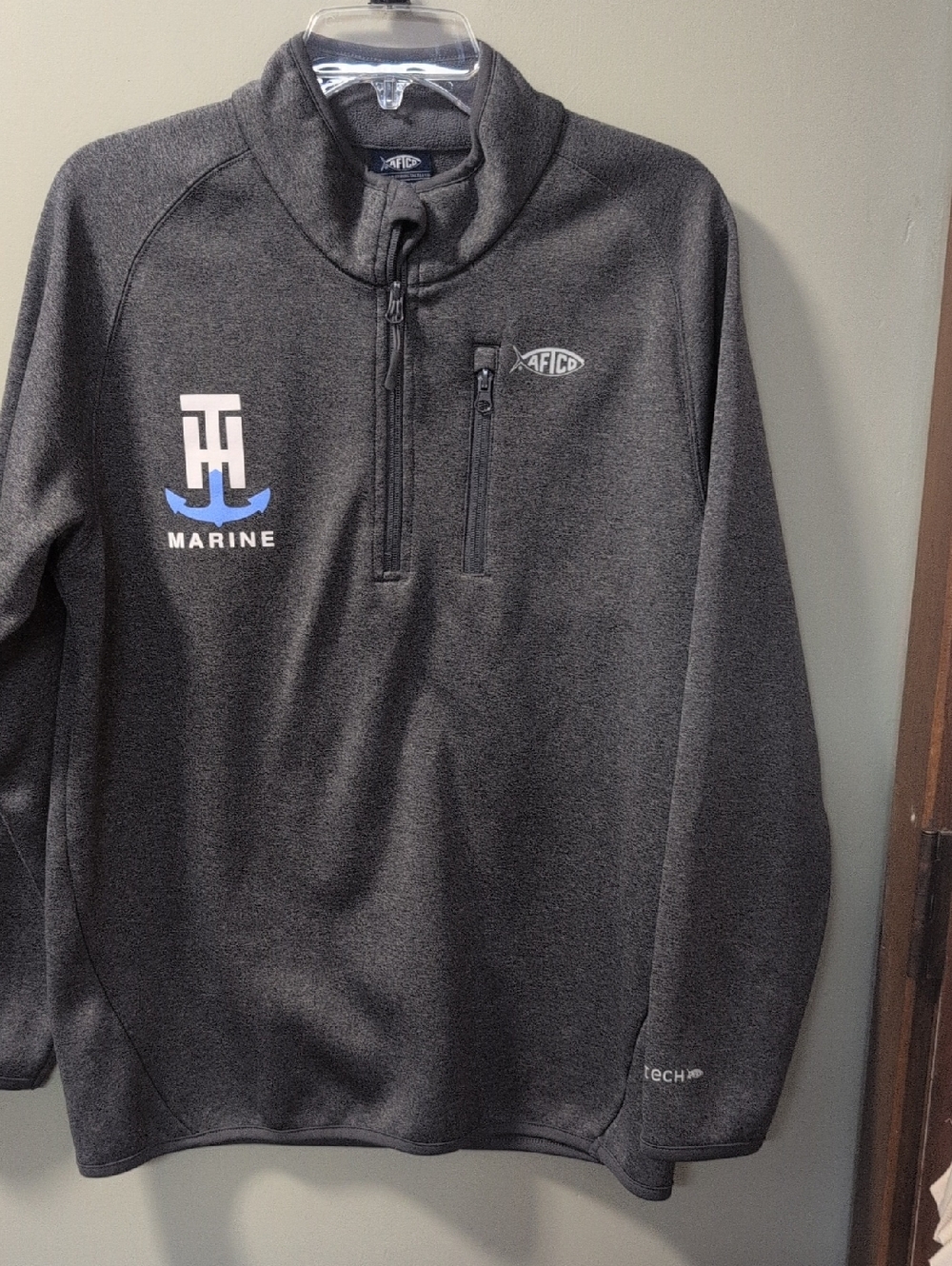 AFTCO Charcoal Tech Fleece Quarter-Zip Jacket - TH Marine Logo